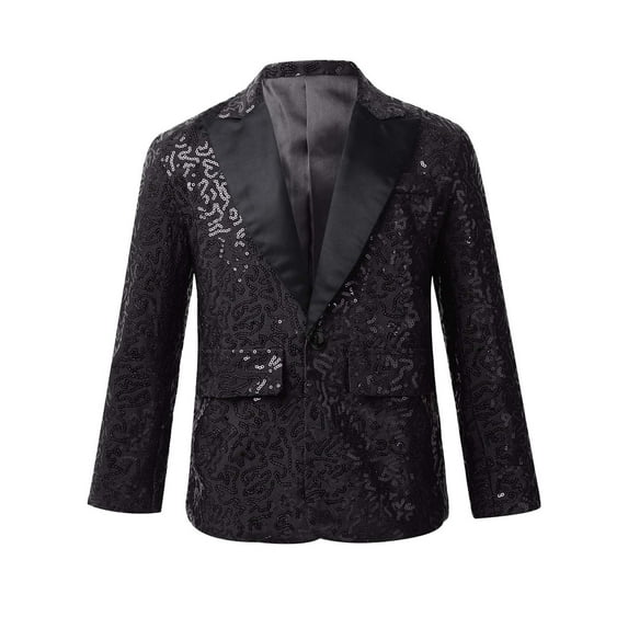 TTAO Kids Boys Sequins Blazer Jacket Formal Tuxedo Pageant Wedding Evening Prom Fancy Costume 6-16Y Black 14