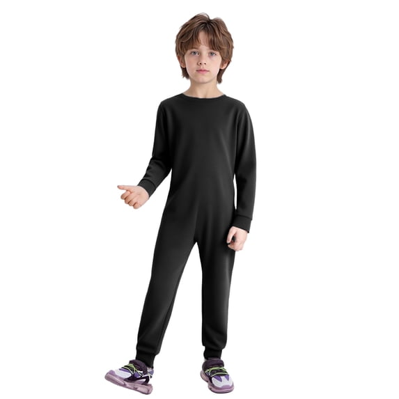 TTAO Kids Boys Special Needs Adaptive Clothing One Piece Anti-Strip Romper Long Sleeve Full Body Overall Long Leg Jumpsuit Black 16