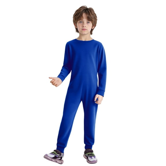 TTAO Kids Boys Special Needs Adaptive Clothing One Piece Anti-Strip Romper Long Sleeve Full Body Overall Long Leg Jumpsuit Royal Blue 12