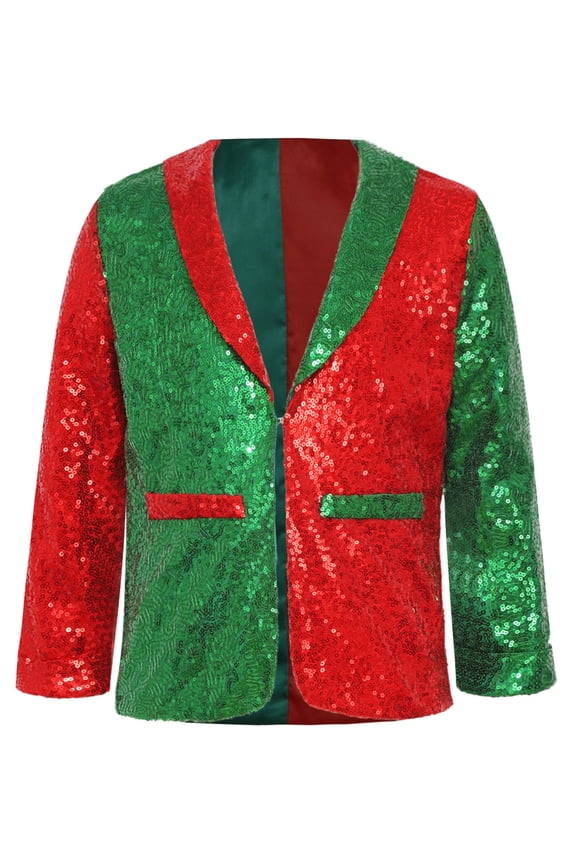 Kids Christmas Sequins Sport Blazer Long Sleeve Lapel Suit Jacket Xmas Holiday Outerwear Coat Red Green 6