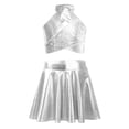 thumbnail image 1 of TTAO Kids Girls 2-Piece Latin Jazz Performance Clothes Sequins Dance Outfit Crop Top and A-Line Skirt Silver 16, 1 of 3