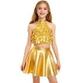 thumbnail image 1 of TTAO Kids Girls 2 Piece Samba Jazz Latin Dance Outfits Sequin Sleeveless Crop Top With Skirt Set Performance Dancewear Gold 8, 1 of 5