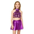 thumbnail image 1 of TTAO Kids Girls 2 Piece Samba Jazz Latin Dance Outfits Sequin Sleeveless Crop Top With Skirt Set Performance Dancewear Purple 6, 1 of 5