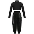 thumbnail image 1 of TTAO Kids Girls Tracksuit Long Sleeve Crop Top with Sweatpants Cargo Pants Set Hip Hop Streetwear Activewear Black 12, 1 of 7
