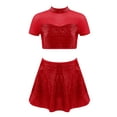 thumbnail image 1 of TTAO Kids Girls Backless 2 Pcs Dress Suit Crop Ruffled Skirt Short Sleeve Shirt Top Solid Color Dance Clothes Red 6, 1 of 3