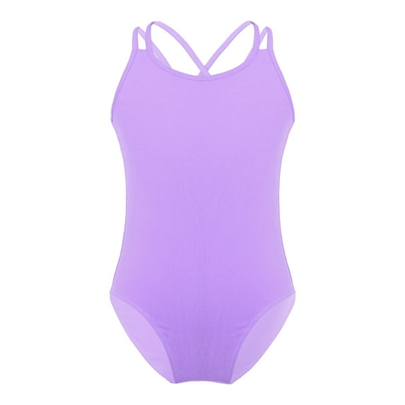 TTAO Kids Girls Ballet Dance Leotard Criss Cross Camisole Sports Tank Unitard Gymnastics Bodysuit Lavender 3-4