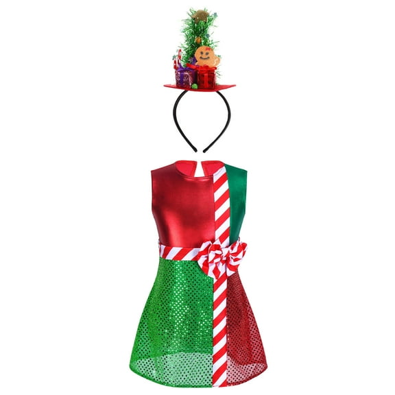 TTAO Kids Girls Ballet Dance Leotard Dancewear Stripe Printed Tanks Top Bootyshort Christmas Festival Fancy Dress Ups Red 10