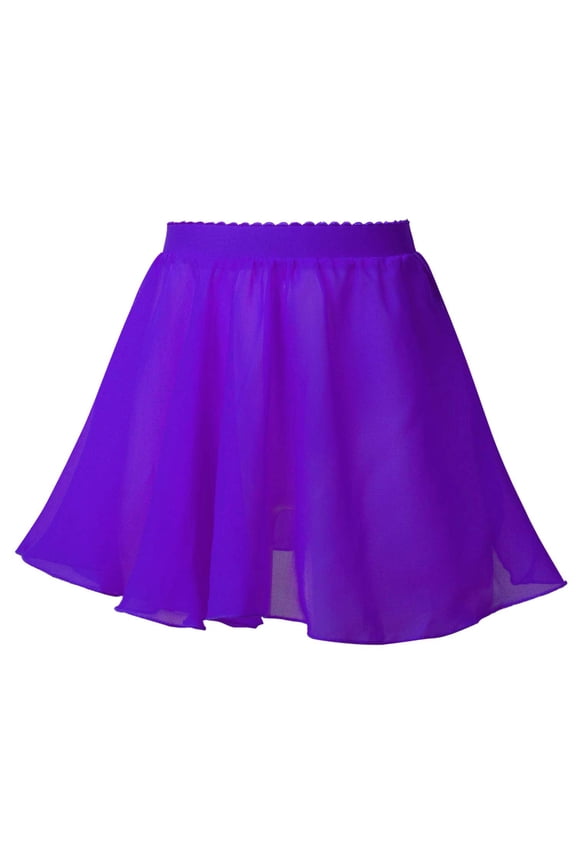 Kids Girls Ballet Dance Skirt Chiffon Basic Pull on Wrap Skirt Skater Skating Dancewear Purple 15-16