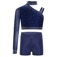 thumbnail image 1 of TTAO Kids Girls Ballet Latin Dance Costume Sparkly Crop Tops and Shorts 2 Pcs Gymnastics Figure Skating Outfit Navy Blue 12, 1 of 6