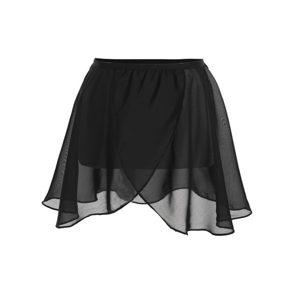 TTAO Kids Girls Ballet Tutu Skirt Wrap Over Scarf Chiffon Skirt Lyrical Skating Gymnastics Dancewear Black 6-10