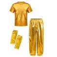 thumbnail image 1 of TTAO Kids Girls Boys Street Jazz Hip Hop Ballet Dance Outfits Shiny Short Sleeve Tops with Harem Pants Gloves Set Gold 7-8, 1 of 3