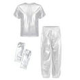 thumbnail image 1 of TTAO Kids Girls Boys Street Jazz Hip Hop Ballet Dance Outfits Shiny Short Sleeve Tops with Harem Pants Gloves Set Silver 3-4, 1 of 3