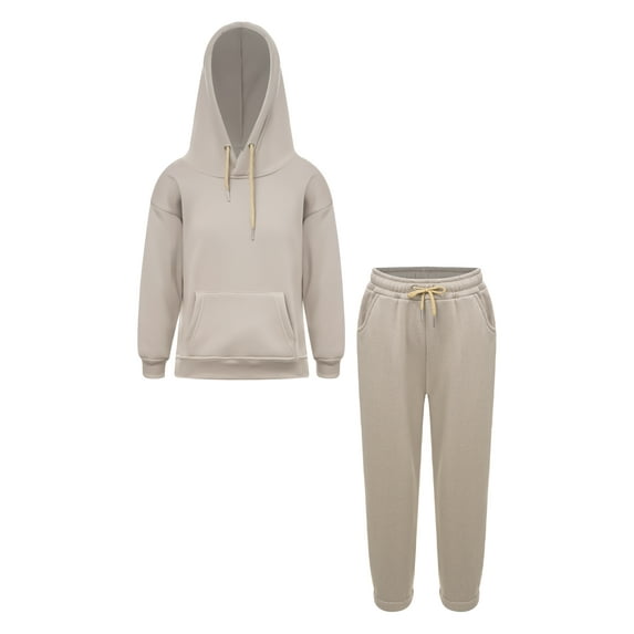 TTAO Kids Girls Boys Sweatwear Long Sleeve Sport Hooded Hoodie Pullover with Pants Set Tracksuit Light Brown 6-7