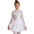 thumbnail image 1 of TTAO Kids Girls Christmas Performance Dance Clothes Shiny Sequined Feather Dress for Dancing Ice Figure Skating White 16, 1 of 7