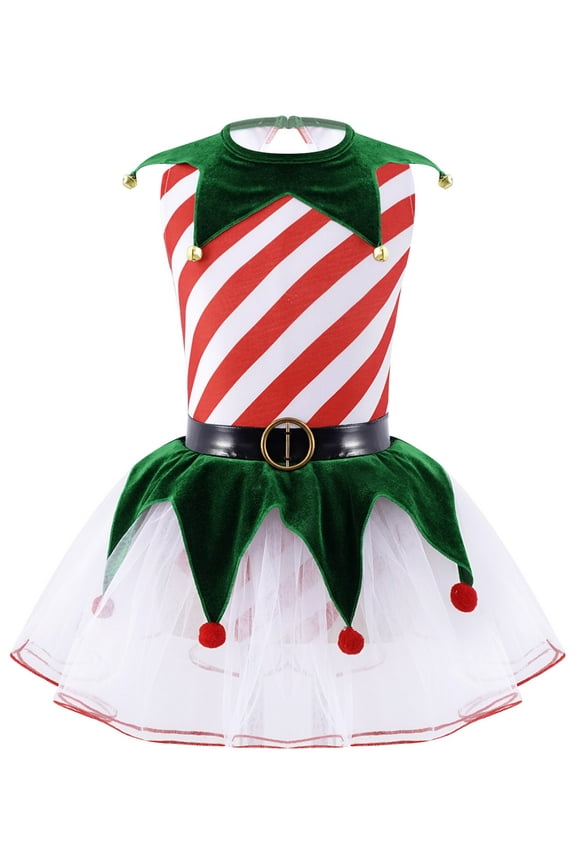 Kids Girls Christmas Performance Dancewear Ballet Dance Dress Sleeveless Tutu Skirted Leotard for Gymnastics Red 16