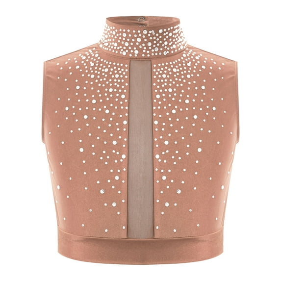 TTAO Kids Girls Dance Party Vest Top Hip Hop Jazz Stage Performance Dancewear Sparkly Camisole Dusty Pink 12