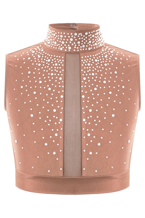 Kids Girls Dance Party Vest Top Hip Hop Jazz Stage Performance Dancewear Sparkly Camisole Dusty Pink 14