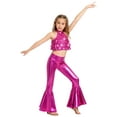 thumbnail image 1 of TTAO Kids Girls Disco Dance Outfit Sequin Crop Top with Metallic Bell Bottom Pants Hip Hop Jazz Dancewear Hot Pink 16, 1 of 7