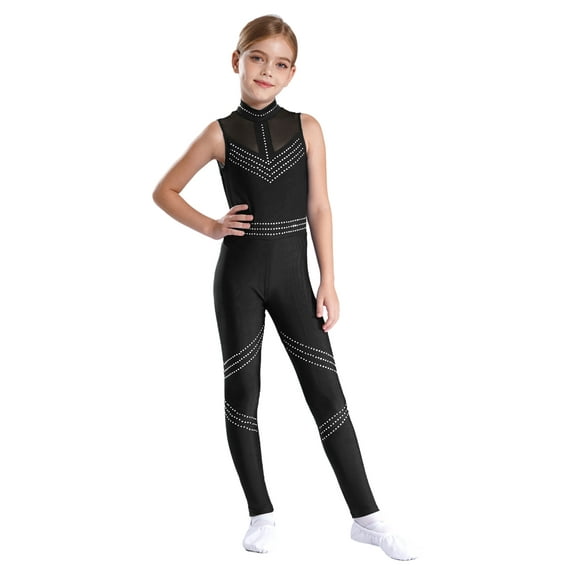 TTAO Kids Girls Gymnastics Dance Outfits Tank Ballet Unitard One Piece Bodysuit Competition Dancewear Black 16