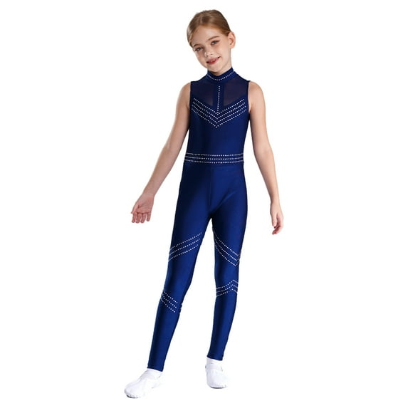 TTAO Kids Girls Gymnastics Dance Outfits Tank Ballet Unitard One Piece Bodysuit Competition Dancewear Navy Blue 16