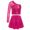 thumbnail image 1 of TTAO Kids Girls Hip Hop Jazz Latin Dance Outfit Sparkly One Shoulder Gymnastics Crop Top with Skirt Set Hot Pink 6, 1 of 3