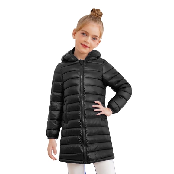 TTAO Kids Girls' Hooded Puffer Jacket Winter Padded Coat Snowsuit Lightweight Overcoat Thicken Warm Outerwear Black 11-12