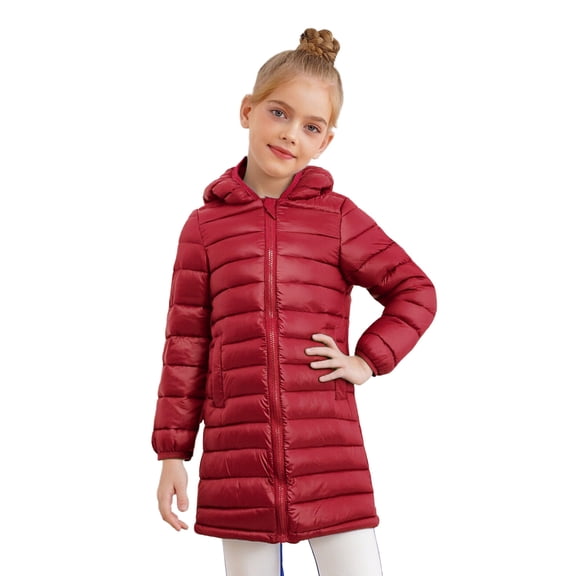 TTAO Kids Girls' Hooded Puffer Jacket Winter Padded Coat Snowsuit Lightweight Overcoat Thicken Warm Outerwear Red 5-6