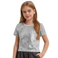 thumbnail image 1 of TTAO Kids Girls Jazz Dance Tops Round Neck Short Sleeve Sparkling Sequin Crop Top for Hip-hop Stage Performance Silver 2-6, 1 of 3