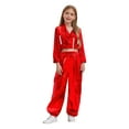 thumbnail image 1 of TTAO Kids Girls Jazz Hip Hop Dance Outfits Shiny Metallic Long Sleeve Motorcycle Jacket and Jogger Pants Set Red 16, 1 of 3
