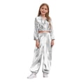 thumbnail image 1 of TTAO Kids Girls Jazz Hip Hop Dance Outfits Shiny Metallic Long Sleeve Motorcycle Jacket and Jogger Pants Set Silver 6, 1 of 3