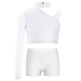 thumbnail image 1 of TTAO Kids Girls Jazz Hip Hop Dance Set One Shoulder Long Sleeve Sequins Crop Tops with Athletic Shorts Set White 12, 1 of 4