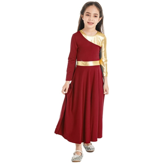 TTAO Kids Girls Liturgical Praise Dance Dress Full Length Worship Church Robe Dancewear 6-16 Y Red 12