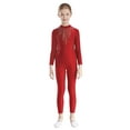 thumbnail image 1 of TTAO Kids Girls Long Sleeve Gymnastics Leotard Full Body Ballet Dance Unitard Shiny Figure Skating Jumpsuit Burgundy 16, 1 of 5