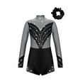 thumbnail image 1 of TTAO Kids Girls Long Sleeve Gymnastics Leotard Shorty Jumpsuit Yoga Skating Dance Unitard with Hair Band Set Silver Grey&Black 8, 1 of 6