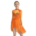 thumbnail image 1 of TTAO Kids Girls Long Sleeve Lyrical Dance Dress Shiny Rhinestones Leotard with Wrap Skirt Ice Skating Dress Orange 8, 1 of 5