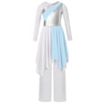thumbnail image 1 of TTAO Kids Girls Long Sleeve Praise Dance Dress Metallic Liturgical Worship Lyrical Tunic Robe with Wide Leg Pants Set Light Blue 16, 1 of 7