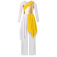 thumbnail image 1 of TTAO Kids Girls Long Sleeve Praise Dance Dress Metallic Liturgical Worship Lyrical Tunic Robe with Wide Leg Pants Set Yellow 16, 1 of 7