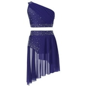 TTAO Kids Girls Lyrical Dress Ballet Dance Outfits Ballroom Outfits Athletic Crop Tops with Skirt Shorts Set Navy Blue 8