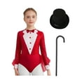 thumbnail image 1 of TTAO Kids Girls Magician Outfit Long Sleeve Sequin Jazz Dance Bodysuit Tulle Skirted Leotard with Hat and Crutch Red Black 6, 1 of 7