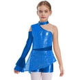 thumbnail image 1 of TTAO Kids Girls Metallic Sequin Gymnastics Leotard Cold Shoulder Long Sleeve Ballet Dance Biketard Peplum Bodysuit Blue 12, 1 of 4