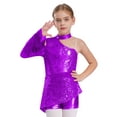 thumbnail image 1 of TTAO Kids Girls Metallic Sequin Gymnastics Leotard Cold Shoulder Long Sleeve Ballet Dance Biketard Peplum Bodysuit Purple 6, 1 of 3