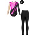 thumbnail image 1 of TTAO Kids Girls Rhinestone Gymnastic Ballet Leotard Dance Unitard Biketard and Leggings Pants Hair Band Set B Hot Pink 8, 1 of 5