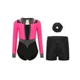 thumbnail image 1 of TTAO Kids Girls Rhythmic Gymnastic Leotard Sparkly Long Sleeve Athletic Dance Biketard with Shorts Hairband Set Hot Pink Black 12, 1 of 3