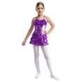 thumbnail image 1 of TTAO Kids Girls Ruffle Sequin Dress Metallic Hip Hop Jazz Dance Outfit Tutu Skirted Leotard Performance Dancewear Purple 8, 1 of 5