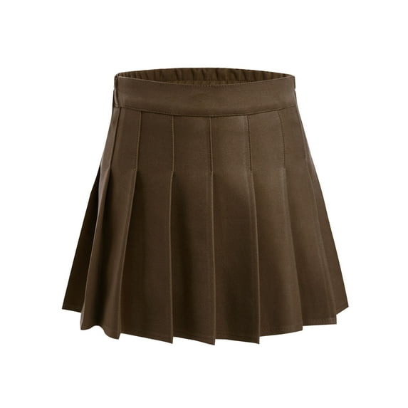 TTAO Kids Girls School Uniform Skirts Pleated Skater Tennis Skirts A-Line Mini Skirts Skorts Age 5-16 Years Coffee 13-14
