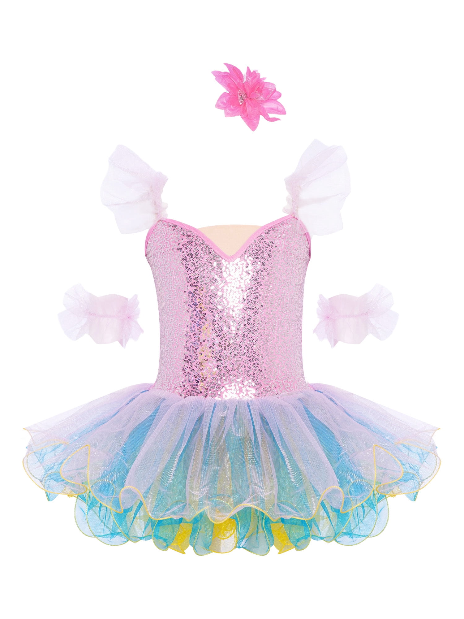 TTAO Kids Girls Sequin Ballerina Skirted Leotard Swan Lake Ballet Dance ...