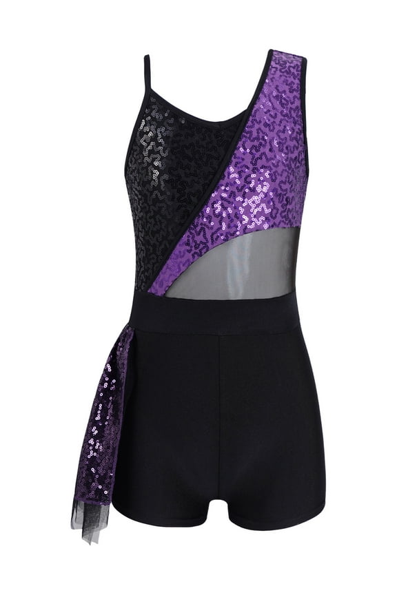 Kids Girls Sequin Cami Leotard for Gymnastics Ballet Dance Unitard Athletic Workout Jumpsuit Bodysuit Purple 10