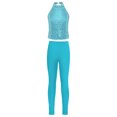 thumbnail image 1 of TTAO Kids Girls Sequins Halter Jazz Hip Hop Ballet Dance Crop Tank Tops Vest Cheerleading Shirt with Leggings Set Light Blue 14, 1 of 3