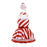 TTAO Kids Girls Sequins Striped Tutu Dance Dress Figure Skating Dress Christmas Party Candy Cane Clothes Red 10