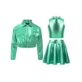 thumbnail image 1 of TTAO Kids Girls Shiny Bomber Jacket Crop Tops with Skirt Set 3 Piece Metallic Streetwear Jazz Hip Hop Dance Outfits Light Green 10, 1 of 3